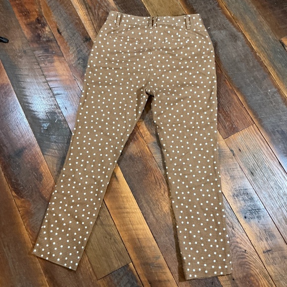 Anthropologie The Essential Slim Polka Dot Pants Brown White Size 6 - Picture 7 of 11